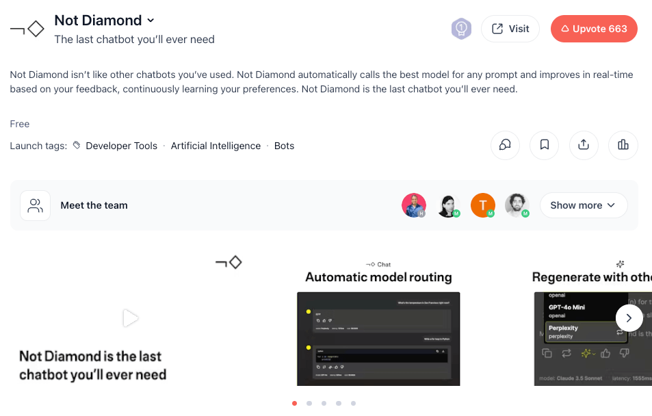 Not diamond homepage screenshot