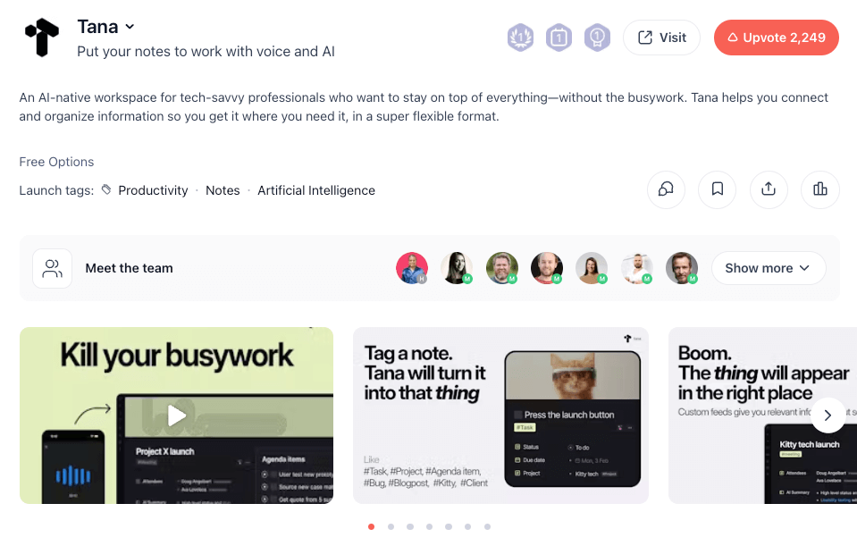 Tana homepage screenshot